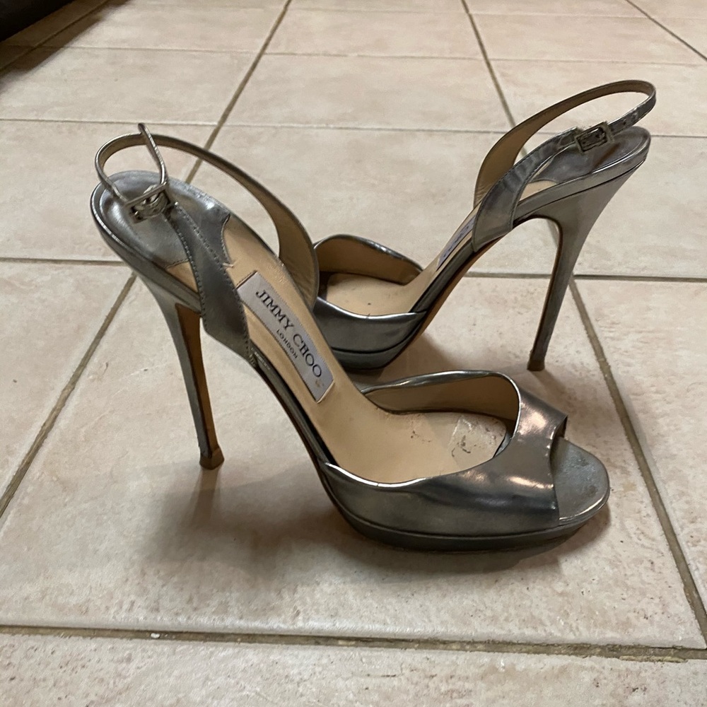 Jimmy Choo silver sling back shoes